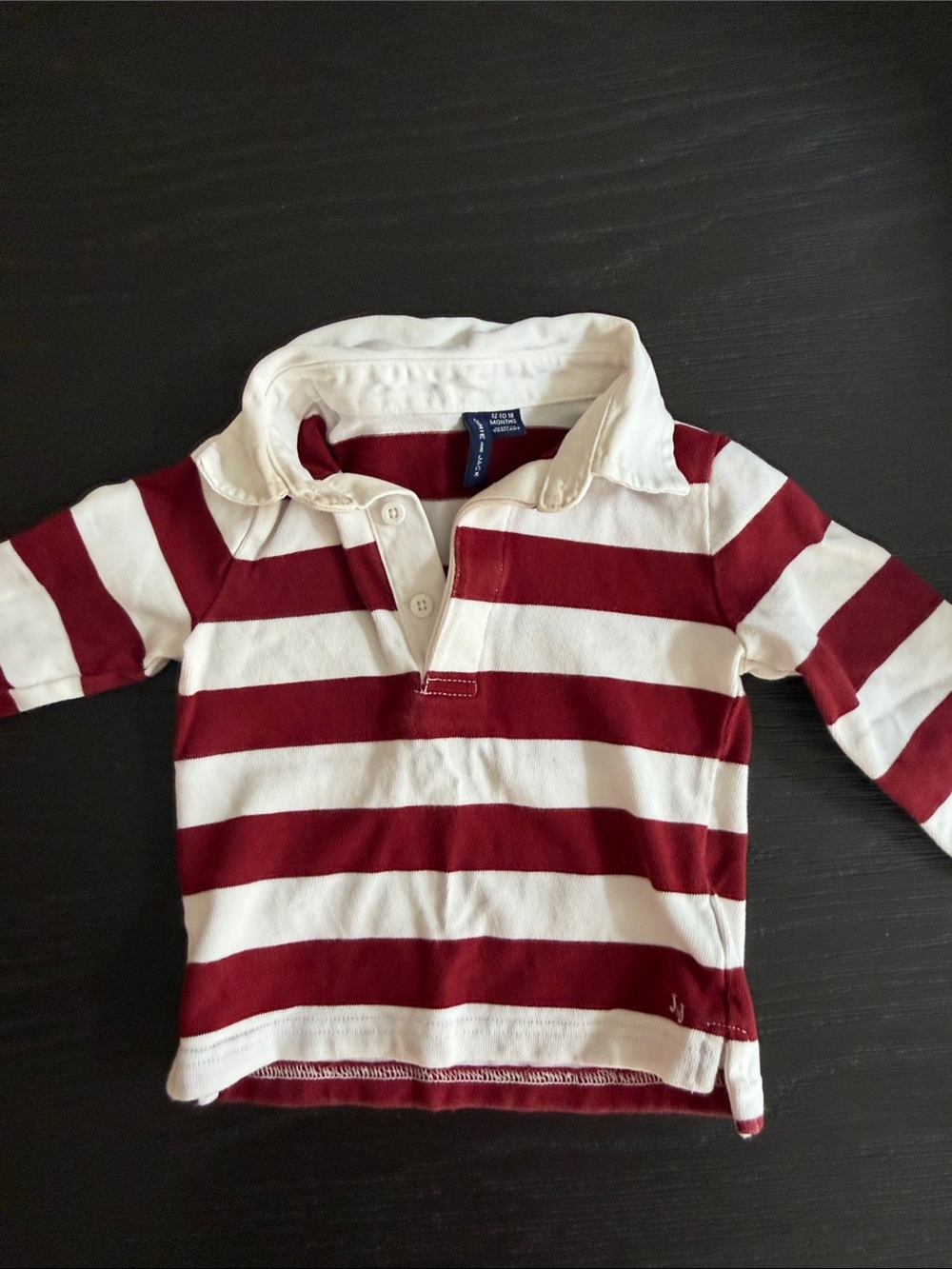 Janie and Jack Striped Long-Sleeve Polo — Red & White